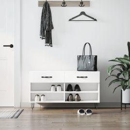 Shoe Bench High Gloss White 102x35x55 cm Engineered Wood