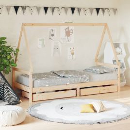 Kids Bed Frame with Drawers 90x190cm Solid Wood Pine