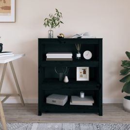 Book Cabinet Black 80x35x97 cm Solid Wood Pine