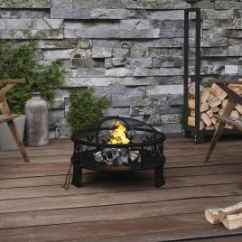 PLDALE Fire Pit with Poker 50 cm XXL Steel