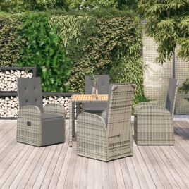5 Pcs Garden Dining Set Grey Poly Rattan and Solid Wood Acacia