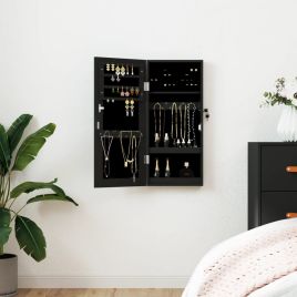 Mirror Jewellery Cabinet Wall Mounted Black 30x8.5x67cm