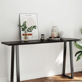 Table Top Dark Grey 160x40x4 cm Treated Solid Wood Oak Live Edge