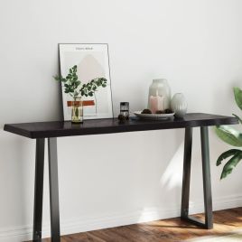 Table Top Dark Grey 160x50x6 cm Treated Solid Wood Oak Live Edge