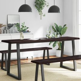 Table Top Dark Grey 180x40x6 cm Treated Solid Wood Oak Live Edge