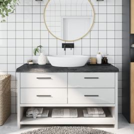 Bathroom Countertop Dark Grey 140x60x6cm Treated Solid Wood