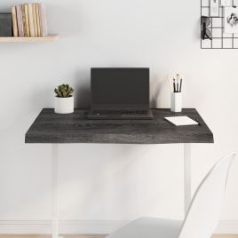 Table Top Dark Grey 80x60x4 cm Treated Solid Wood Oak
