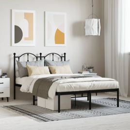 Metal Bed Frame with Headboard Black 120x190 cm