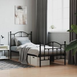 Metal Bed Frame with Headboard and Footboard Black 80x200cm