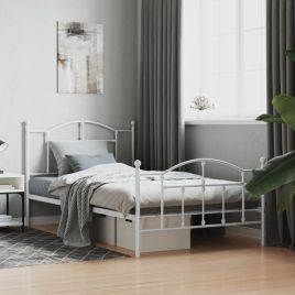 Metal Bed Frame with Headboard and Footboard White 100x200 cm