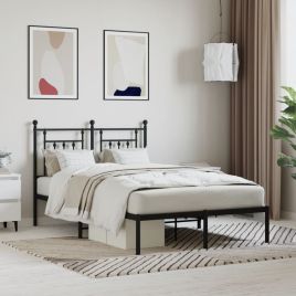 Metal Bed Frame with Headboard Black 120x200 cm