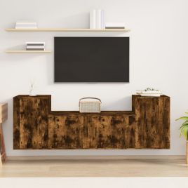 3 Piece TV Cabinet Set Smoked Oak Engineered Wood