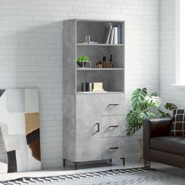 Highboard Concrete Grey 69.5x34x180 cm Engineered Wood