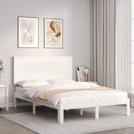 Bed Frame with Headboard White Small Double Solid Wood