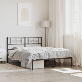 Metal Bed Frame with Headboard Black 135x190 cm Double