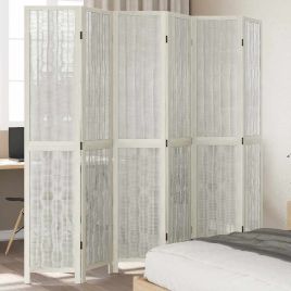 Room Divider 6 Panels White Solid Wood Paulownia