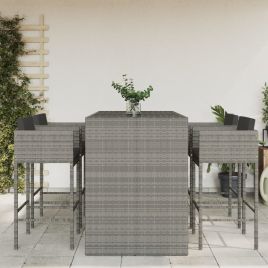 5 Piece Garden Bar Set with Cushions Grey Poly Rattan