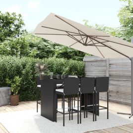 7 Piece Garden Bar Set with Cushions Black Poly Rattan