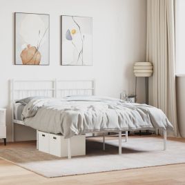 Metal Bed Frame with Headboard White 150x200 cm King Size