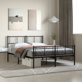 Metal Bed Frame with Headboard and Footboard Black 150x200 cm King Size