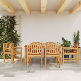 7 Pcs Garden Dining Set Solid Wood Teak