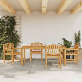 5 Pcs Garden Dining Set Solid Wood Teak