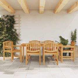 7 Pcs Garden Dining Set Solid Wood Teak