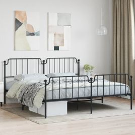 Metal Bed Frame with Headboard and FootboardÂ Black 193x203 cm