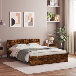 Bed Frame with Headboard Smoked Oak 140x200 cm