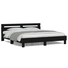 Bed Frame with Headboard and LED Black 180x200 cm Super King Size