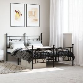 Metal Bed Frame with Headboard and Footboard Black 135x190 cm Double