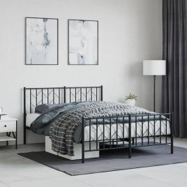 Metal Bed Frame with Headboard and Footboard Black 140x200 cm