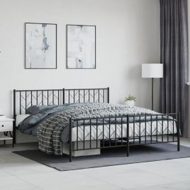 Metal Bed Frame with Headboard and Footboard Black 180x200 cm Super King Size