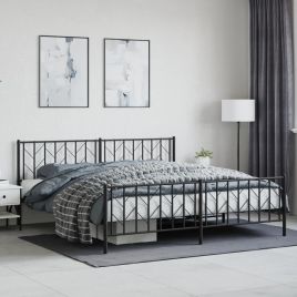 Metal Bed Frame with Headboard and Footboard Black 193x203 cm