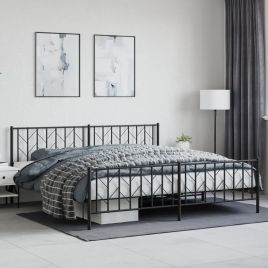 Metal Bed Frame with Headboard and Footboard Black 200x200 cm