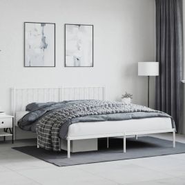 Metal Bed Frame with Headboard White 180x200 cm Super King Size