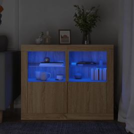 Side Cabinets with LED Lights 2 pcs Sonoma Oak Engineered Wood