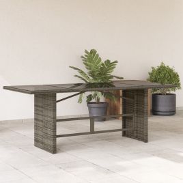 Garden Table with Glass Top Grey 190x80x74 cm Poly Rattan