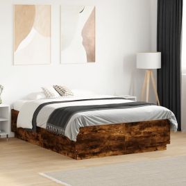 Bedframe with LED Smoked Oak 135x190cm Double