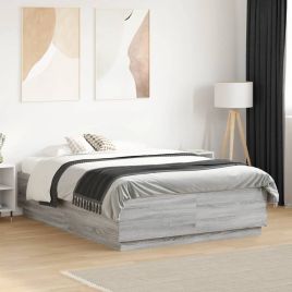 Bedframe with LED Grey Sonoma 135x190cm Double