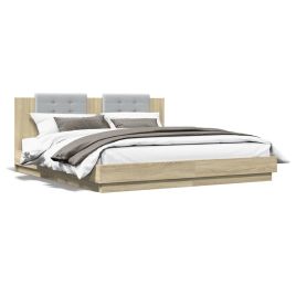 Bed Frame with Headboard and LED Lights Sonoma Oak 180x200 cm Super King