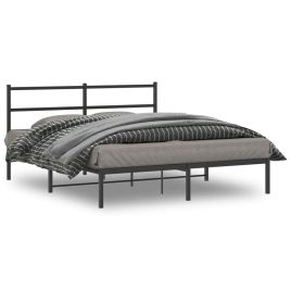 Metal Bed Frame with Headboard Black 150x200 cm King Size