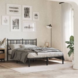 Metal Bedframe with Headboard Black 140x190cm