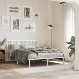 Metal Bedframe with Headboard White 120x200cm