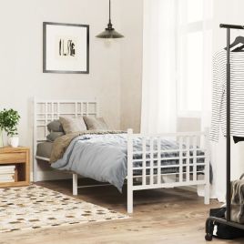 Metal Bedframe with Footboard White 80x200cm