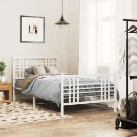 Metal Bedframe with Footboard White 100x200cm