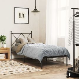 Metal Bedframe with Headboard Black 80x200cm