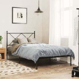 Metal Bedframe with Headboard Black 107x203cm