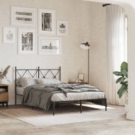 Metal Bedframe with Headboard Black 120x200cm