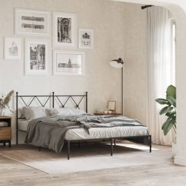 Metal Bedframe with Headboard Black 135x190cm